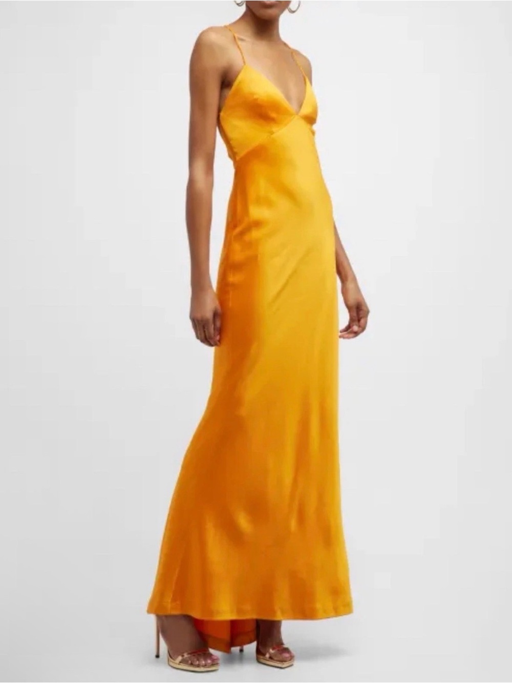 Alice + Olivia orange Montana Open back Satin Slip Maxi Dress size 12 new